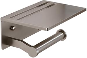 HOMELY TROVE Smarthome Toilet Paper Holder with Shelf, Aluminum Tissue Roll Mobile Phone Storage Shelf for Modern Bathroom, 3M Self Adhesive No Drilling or Wall-Mounted Screws, Brushed Nickel