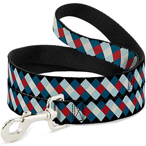 Buckle-Down Dog Leash Diamond Plaid Blues Khaki Red 6 Feet Long 0.5 Inch Wide