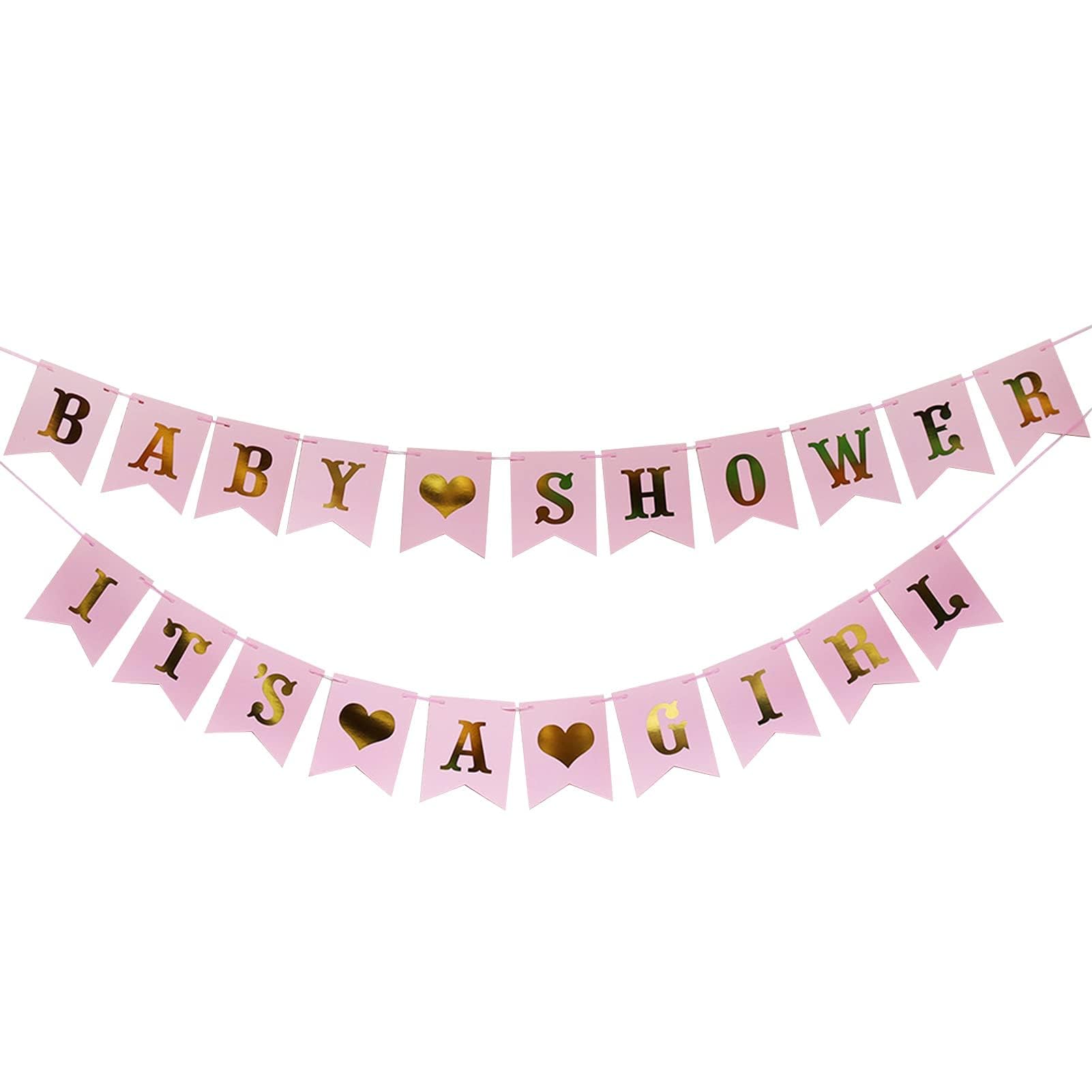 AIBAOBAO Pink Baby Shower Decorations Girls, IT'S A GIRL Glitter Bunting Banner for Baby Girls Shower Gender Reveal Decoration, Party Garland Photo Booth Props Supplies Decoration Baby Shower Banner