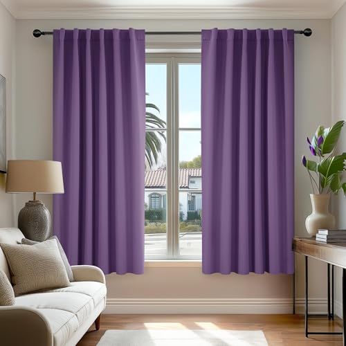 Deconovo Blackout Curtains, Thermal Insulated, W52 x L63 2 Panels, Back Tab, Machine Washable, Room-Darkening Drapes for Bedroom/Living Room Purple Grape