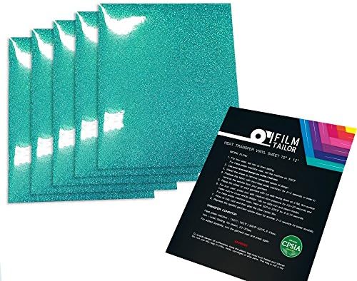 FilmTailor [Glitter HTV] 10" x 12" Heat Transfer Vinyl Basic 5 Sheets Excellent for T-Shirt, Hats and Any Fabric, Iron on for Silhouette Cameo, Cricut, Heat Press Machines (Light Emerald)