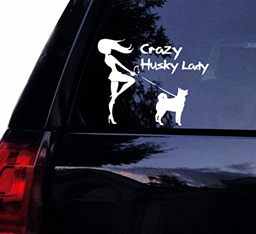 Tshirt Rocket Husky Decal - Crazy Husky Lady Vinyl Car Decal, Laptop Decal, Car Window Wall Sticker (9