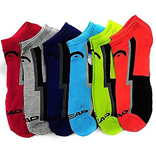 HEAD 6-Pack Men's Sport No Show Socks, Assorted, 10-13 (Shoe Size 6-12.5)