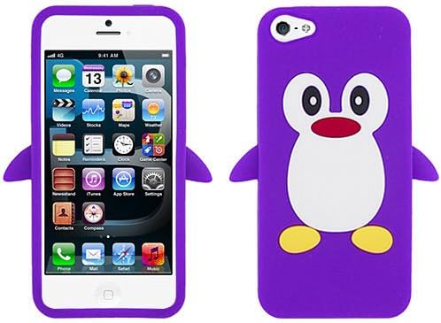 Purple Penguin Silicon Soft Rubber Skin Case Cover For Apple iPhone 5 5S 5SE with Free Pouch