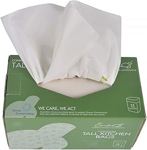 Earth's Natural Alternative coun Compostable, 13 gallon/49.21 Lite/52 Quart, 30 Count, Extra Thick 1 MIL, Scra, 0.8, Tall Kitchen Trash Bag, Biodegradable Food Scraps, Yard Waste Bag