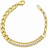 18K Gold Plated Chain Bracelet for Women – Adjustable Layered Link Bracelet in Stainless Steel with Zircon Crystals – Dainty Chunky Gold Jewelry – Fashion Accessories Gift for Her, Wife, Mom