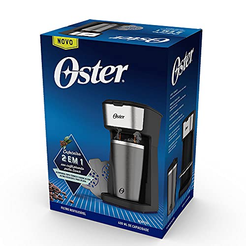 Oster Cafeteira 2Day Inox 2 em 1 com Copo Térmico, 220V, Preto/Inox, 600W, OCAF200