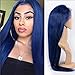 Blue Lace Front Wig with Natural Hairline, Middle Part Full Density Silky Synthetic Long Straight Blue Wigs For Women 28 inches