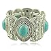 SunIfSnow Retro Silver Carved Oval Turquoise Six Rhinestone Wide Bracelet