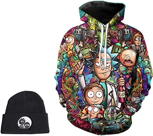 Zee Design Rick & Morty Hoodie Fleece W/Beanie Men Women Rick Hoodie & Beanie hat
