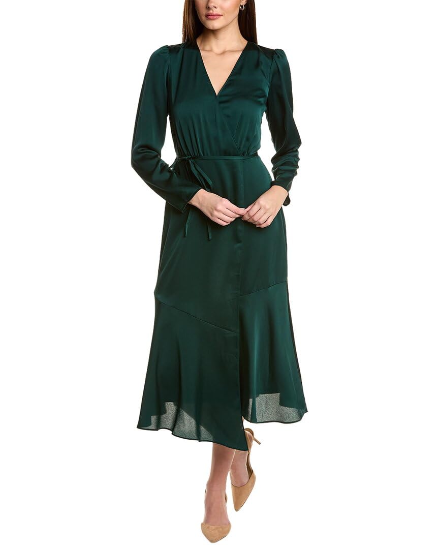 chinese dress ladies BCBGeneration Women's Mini Long Puff Sleeve Tulip Skirt Faux Wrap Dresses,  Garden Multi, Medium at Amazon Women's Clothing store