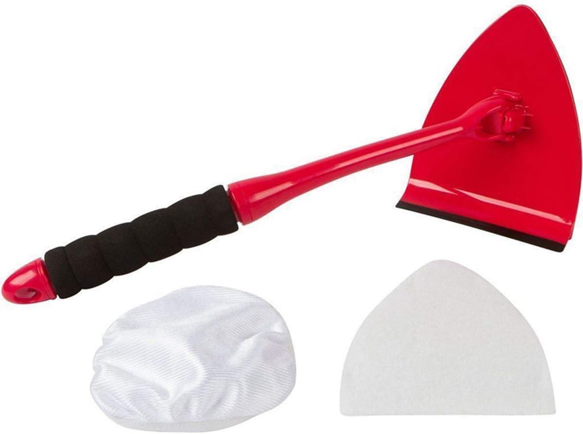 Windshield Cleaning Tool Unbreakable - Premium Quality Window Glass Cleaning Kit with Handle- Effective Streak Free Cleaner with 2 Washable Reusable Microfiber Scrubber Pad for All Glass Surfaces: Health & Personal Care