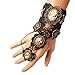 MEiySH Gothic Lolita Retro Steampunk Gear Lace Slave Bracelet Wristband Black Flower Ring (Black002)