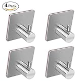 Adhesive Hooks, Trotinic Heavy Duty Wall Hooks Stainless Steel Strong Sticky wall Hanger for Hanging Keys, Robe, Coat, Towel, Bags, Hats, Bathroom Kitchen Organizer-4 Pack