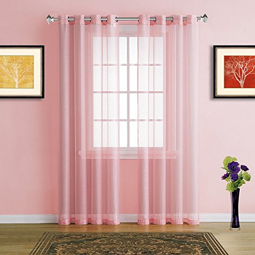Warm Home Designs Pair of 2 Longer Size 54" (Width) x 95" (Length) Rose Pink Sheer Window Curtains. 2 Elegant Voile Panel Drapes are 108 Inch Wide Total - K Rose 95" - Thumbnail 4