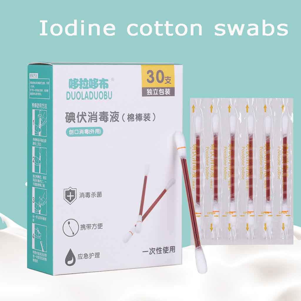 FD Disposable Iodine Swabs 30ct, FunDiscount Double Tipped