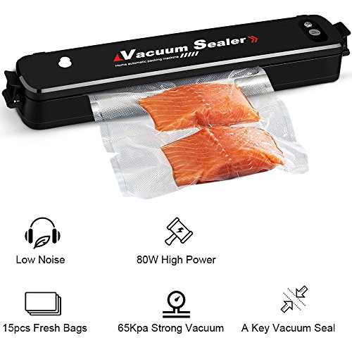 Vacuum Sealer, GEEDIAR Food Vacuum Sealer Machine, Compact Automatic Vacuum Sealing System for Dry & Moist Foods Preservation and Storage Including 15 Sealer Bags, Black