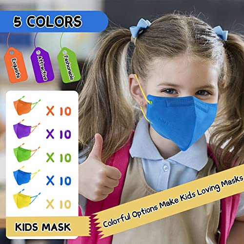 Hotodeal Kids KN95 Mask 50 Pcs, 5Layers KN95 Masks for Children, Kids KN95 with Elastic Ear