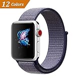 Qifit New Nylon Sport Loop with Hook and Loop Fastener Adjustable Closure Wrist Strap Replacment Band for iwatch Apple Watch Series 1 /2 / 3,38mm,Midnight Blue