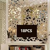TTSAM 18PCS Mirror Wall Stickers Decor - Cobblestone Shape DIY Decals Cute Plastic Geometric DIY Removable Mural for Home Room Bedroom Office Decoration Silver