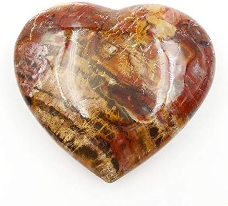 favoramulet Natural Petrified Wood Puff Heart Stone, Falt Polished Palm Worry Love Pocket Stones Healing Crystal 2.2"-2.9"