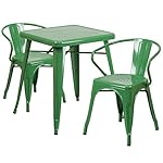 Flash Furniture 23.75” Square Green Metal Indoor-Outdoor Table Set with 2 Arm Chairs
