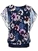 BAISHENGGT Women's Flouncing Flared Short Sleeve Mesh Blouse Top Large Navy-Floral