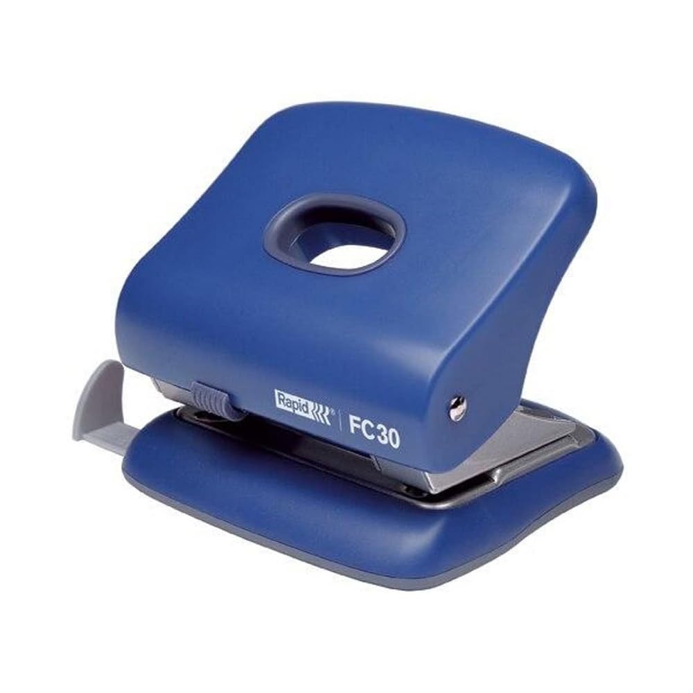 Rapid Fashion FC30 Strong 2 Hole Punch, Punches up to 30 Sheets, Adjustable Guide Bar, Ergonomic Design, Light Blue, 5000359
