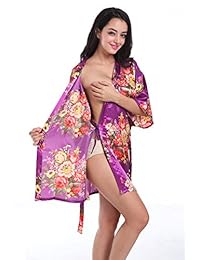 DF-Deals bata de satén con flores para novia y dama de honor, para bodas, albornoz de lactancia corta, para dama