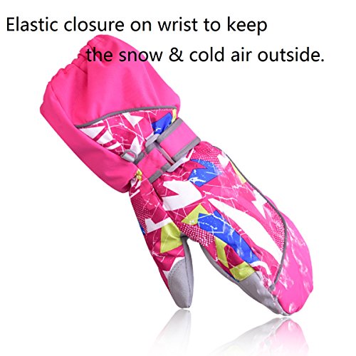 HUOZAO Children Snow Mitten Gloves for Teens Kids Windproof and waterproof Snowboard Skiing with Wrist Sleeves (Rose) M