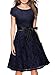 Miusol Women's Vintage Floral Lace Cocktail Evening Party Dress,Medium,Navy Blue and Black
