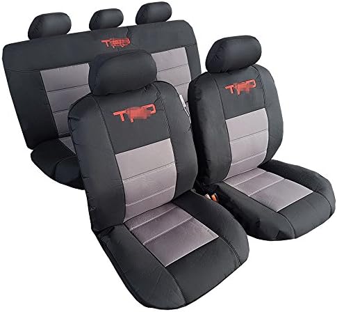 New Combo Pack Black Gray 2 Tone Waterproof Canvas Car Seat Covers for Tacoma RAV4-9pcs Full Set - Embroidery Logos