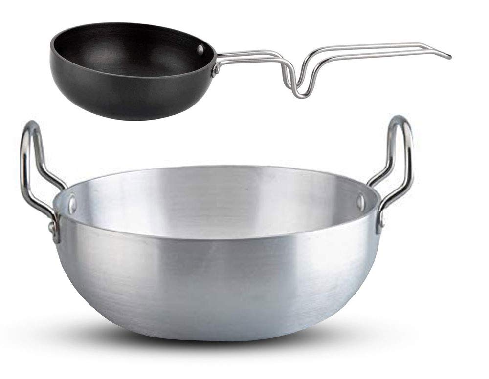 Satre Online And Marketing Aluminium Kadai Deep Pan Size No-13 with Hindalco Aluminium Tadka Pan(Fry Pan) Size No-5 Combo Set of 2,Aluminium Kadai with Tadka Pan,Indian Frying Pan