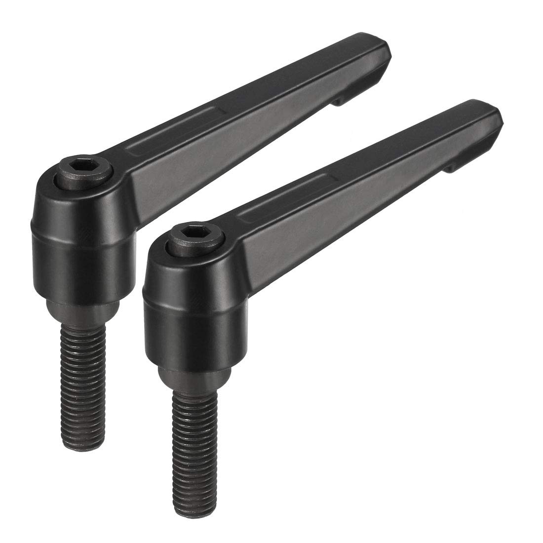 Photo 1 of uxcell 2pcs Adjustable Clamping Lever Handle M10 x 30mm Metric Black Oxide Carbon Steel Male Threaded Stud Hand Knobs Rotating Screw Handles Bolts with Locking Lever Black