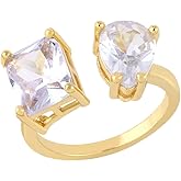 OIDIMS Crystal Zircon Open Ring for Women Stainless Steel Gold Plated Engagement Wedding Adjustable Middle Bands Cubic Zirconia Statement Birthstone Rings Anniversary Birthday Jewelry Gift