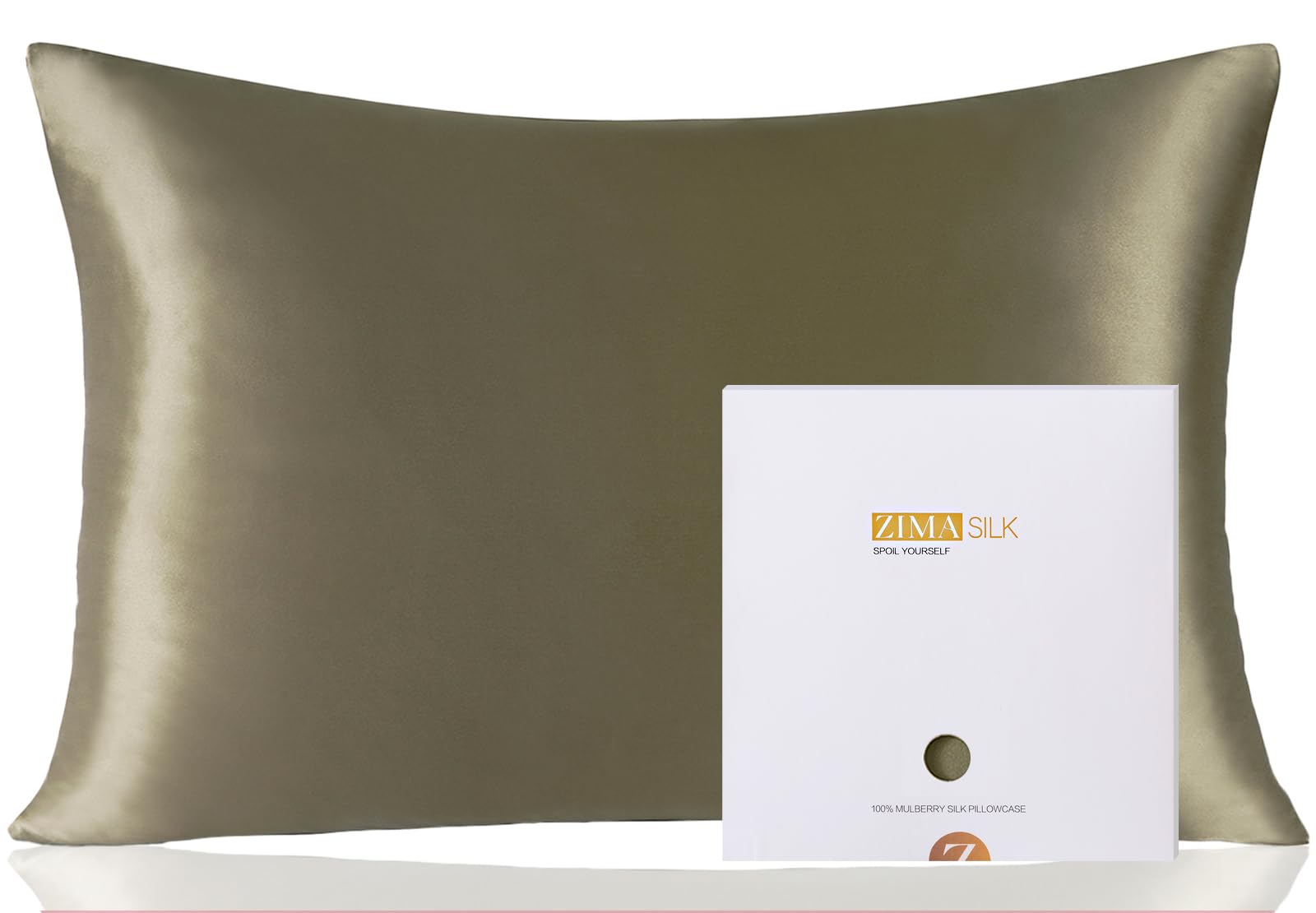 Photo 1 of ZIMASILK 100% Pure Mulberry Silk Pillowcase for Hair and Skin Health,Soft and Smooth,Both Sides Premium Grade 6A Silk,600 Thread Count,with Hidden Zipper,1pc (Queen 20''x30'',Olive Grey)