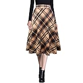 Ylingjun Womens Warm Wool Midi Skirts Winter Fall High Elastic Waist A line Flared Woolen Skirts