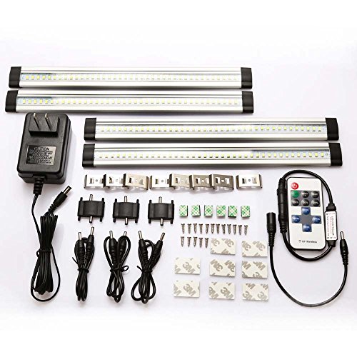 LEDMO LED Under Cabinet Lighting, Daylight Dimmable, Wireless RF Dimmer and Controller Included (not include battery), Total of 16W, 12V White, UL certification, 4 Panel