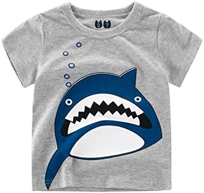 Short Sleeve Cotton T-Shirts Shark Printing Tops for Boys (120（5-6years), shark blue)