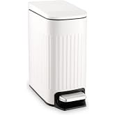 TrashAid Slim Bathroom Trash Can with Lid Soft Close &amp; Pedal, 1.6Gal, White | Removable Inner Bucket, Stainless Steel Garbage Can, Small Wastebasket for Toilet/Office/Bedroom, Retro Design, Odor Control