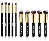 Maeline Essential Premium Collection Makeup Brush Synthetic Kabuki Set Cosmetics Foundation Blending Blush Eyeliner Face Powder Brush Makeup Brush Kit + Make Up Brush Case (10PCS, Golden Black)
