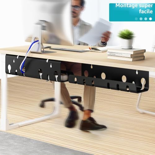 Goulotte de Câbles Bureau Lot de 2 en Métal avec Accessoires Noir