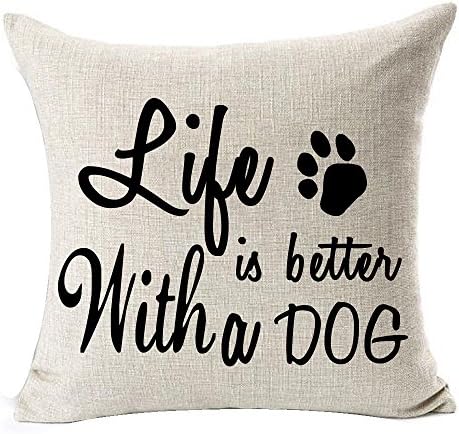 AndreannieBest Dog Lover Gifts Nordic Warm Sweet Funny Sayings Life is Better with A Dog Bone Paw Prints Cotton Linen Throw Pillow Case Cushion Cover New Home Decorative Square 18X18 Inches