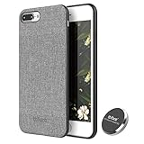iPhone 8 Plus Case, iPhone 7 Plus Case PU Leather Fabric Pattern Phone Cover Magnet Absorbent Function Hard Back Case with in-Car Magnet Holder (DO NOT Support Wireless Charging) - 5.5 Inch, Grey
