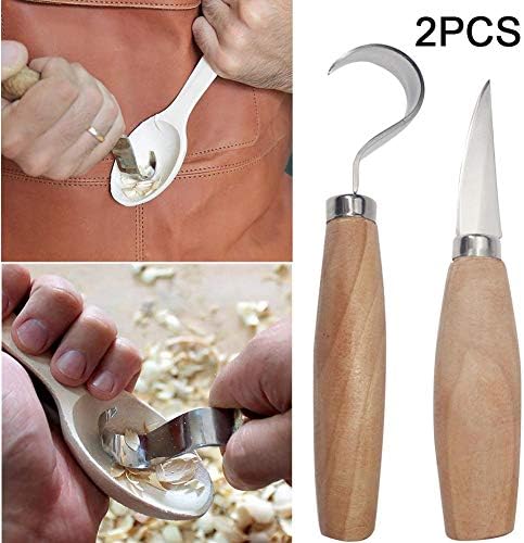 2PCS/Set Stainless Steel Woodcarving Cutter,Wooden Handle Sculpting Carving Tools for Carving Rubber, Pumpkin, Soap, Vegetable