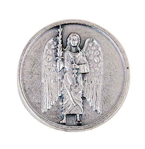 Silver Toned Base Saint Michael with Scales of Justice Pocket Token, 1 1/4 Inch