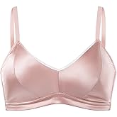 FEELITS Real Mulberry Silk Bra, Full Coverage Silk Satin Bralette, Wireless with Adjustable Straps, Breathable Soft Cup