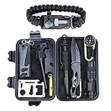 Aizhy Emergency Survival Kit 11 in 1,Professional Outdoor Survival Gear Tool Survival Bracelet, Fire Starter, Compass, Swiss Card, Saber Card Knife Traveling/Hiking/Biking/Climbing/Hunting