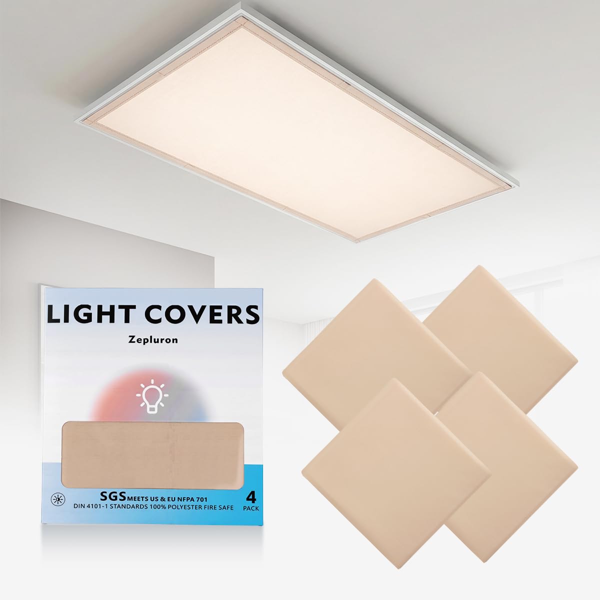 Photo 1 of Zepluron4-Pack Magnetic Fluorescent Light Covers for Ceiling Lights/LED Fixtures - Must-Haves for Teacher Supplies - Decorate Classroom/Home/Office Cubicle - Soften Overhead Lighting?Champagne?
