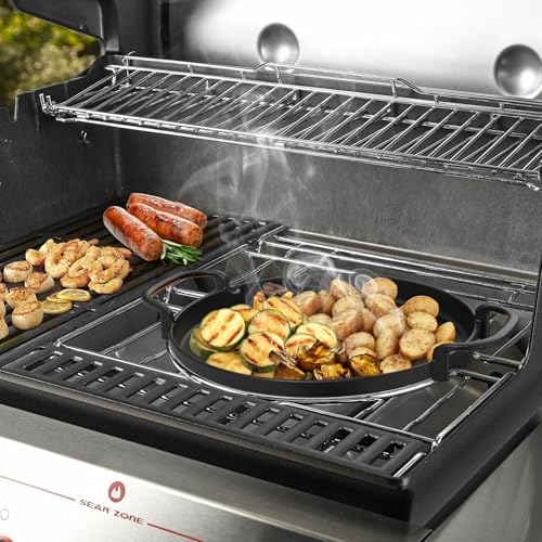 Onlyfire 30.5 cm Cast Iron BBQ Grill - Round Cooking Plate with Handles - Cast Iron Pan - Accessory for Weber Gourmet BBQ and Crafted System